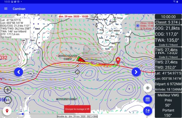 Position et trace du bateau affichés en temps réel